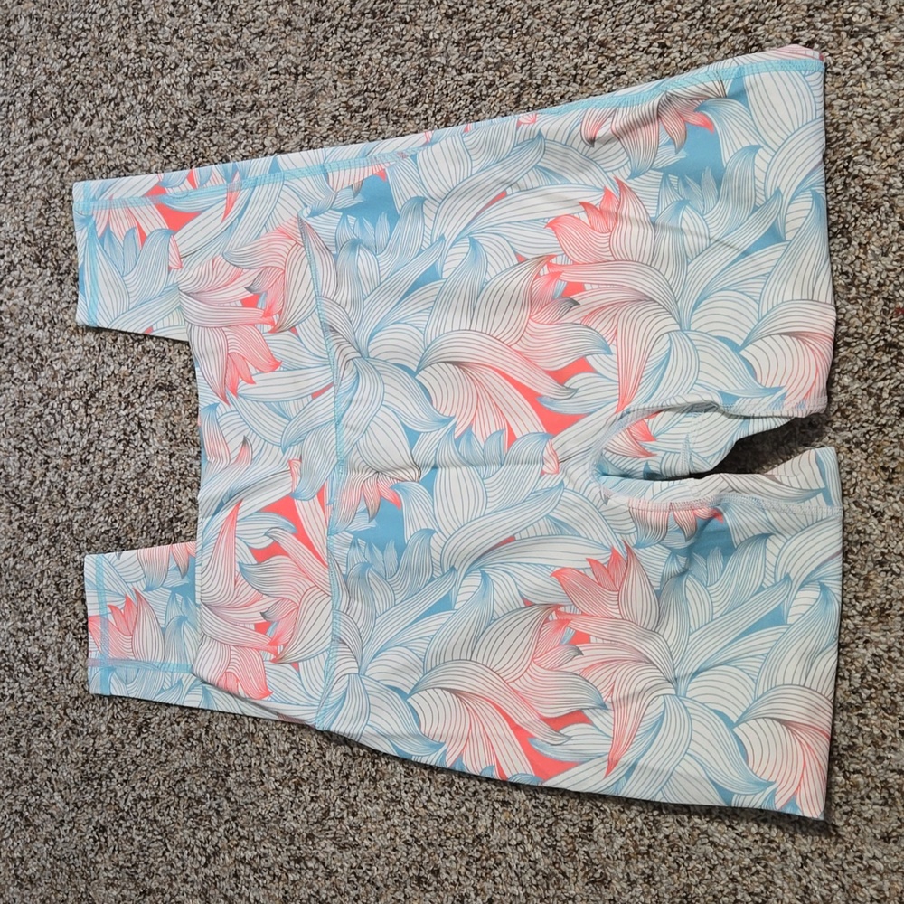BuffBunny Light Blue & Coral Floral High-Waist Leggings